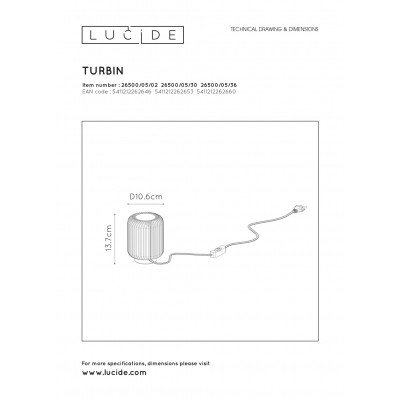 kinkiecik.pl Lampa stołowa TURBIN Ø 10,6 cm LED 1x5W 3000K Black 26500/05/30 Lucide